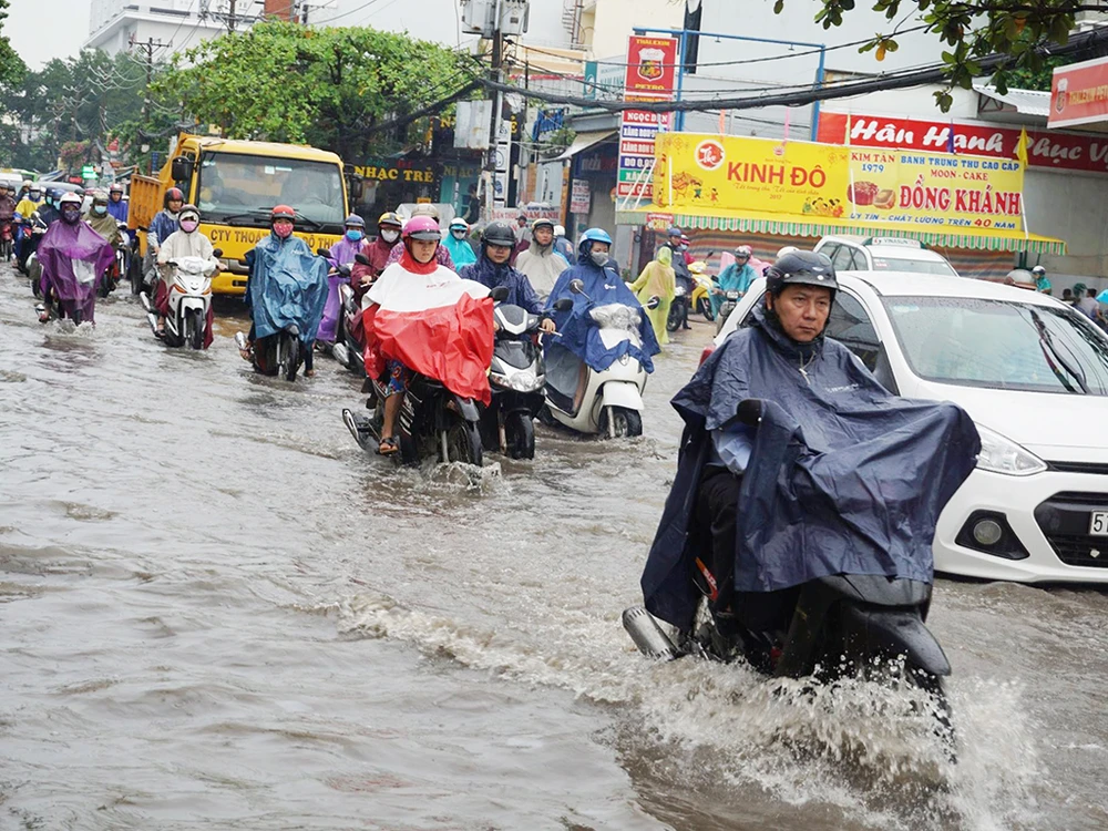 Mưa lớn,kẹt xe người dân bì bõm vượt ngập đi làm ảnh 10